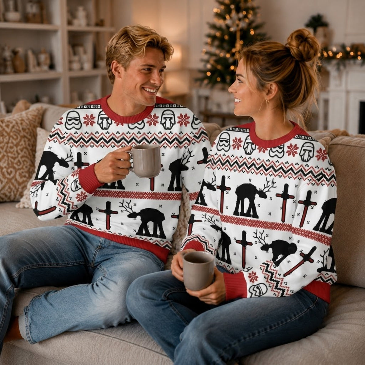 Mechanical Moose Walker Ugly Christmas Sweater - Retro Sci-Fi Holiday Knit Print