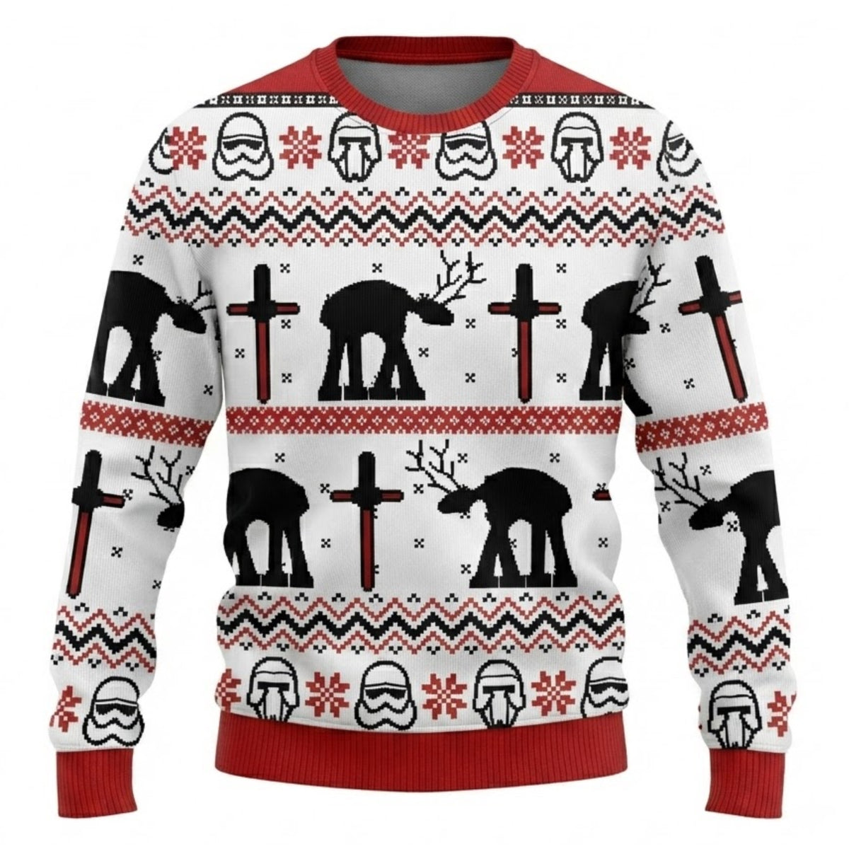 Mechanical Moose Walker Ugly Christmas Sweater - Retro Sci-Fi Holiday Knit Print
