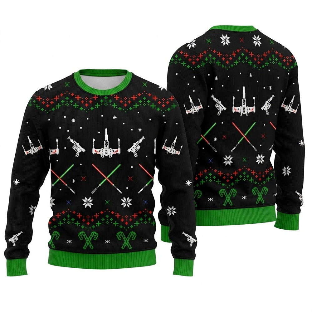 Rogue Black Ugly Christmas Sweater - Sci-Fi Movie Holiday Knit Print