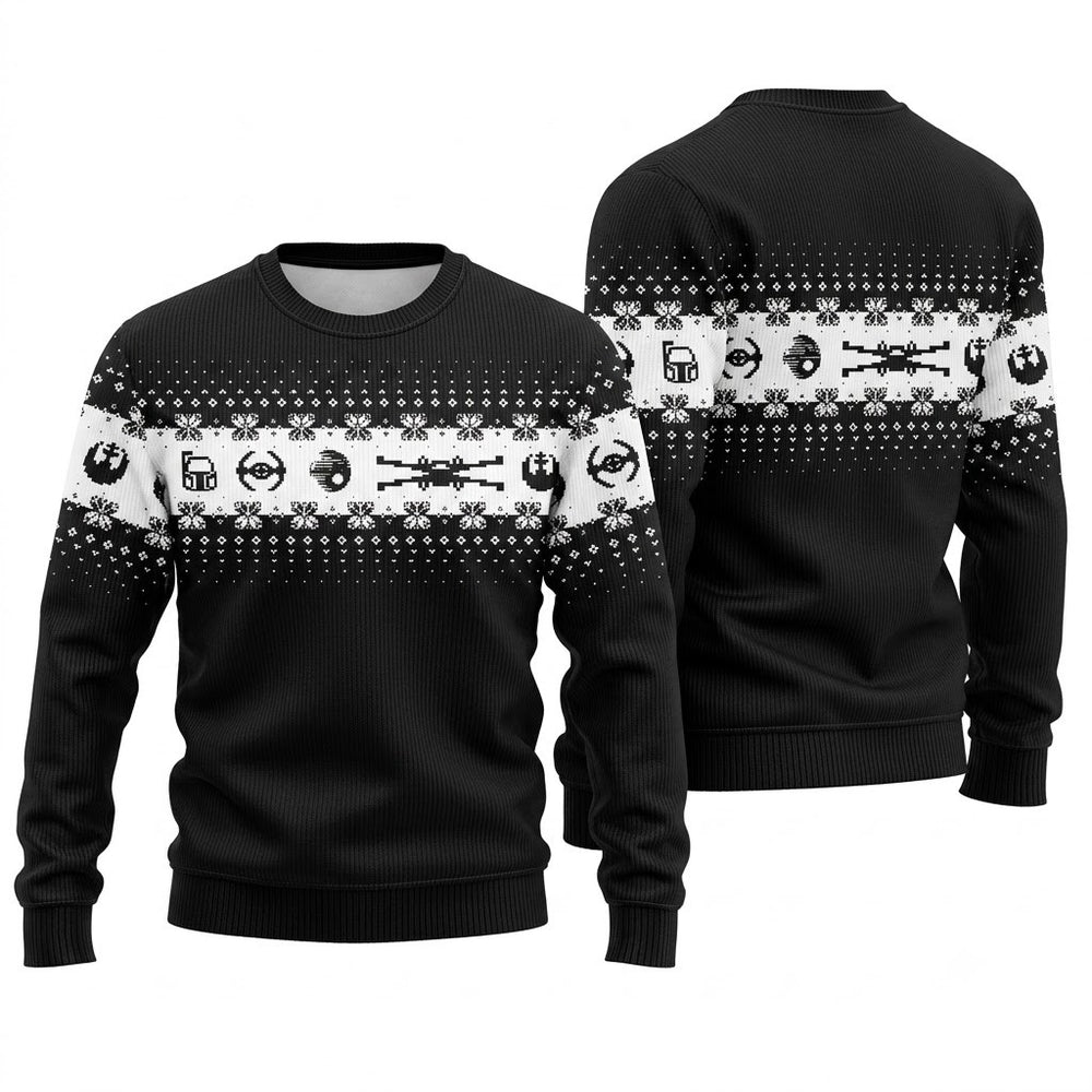 Sci-Fi Movie Icon Ugly Christmas Sweater - Pixel Art Holiday Knit Print