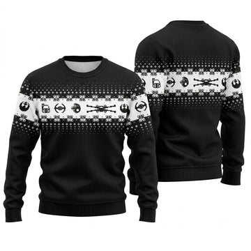 Sci-Fi Movie Icon Ugly Christmas Sweater - Pixel Art Holiday Knit Print