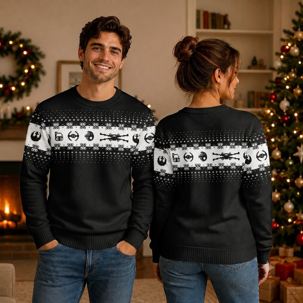 Sci-Fi Movie Icon Ugly Christmas Sweater - Pixel Art Holiday Knit Print