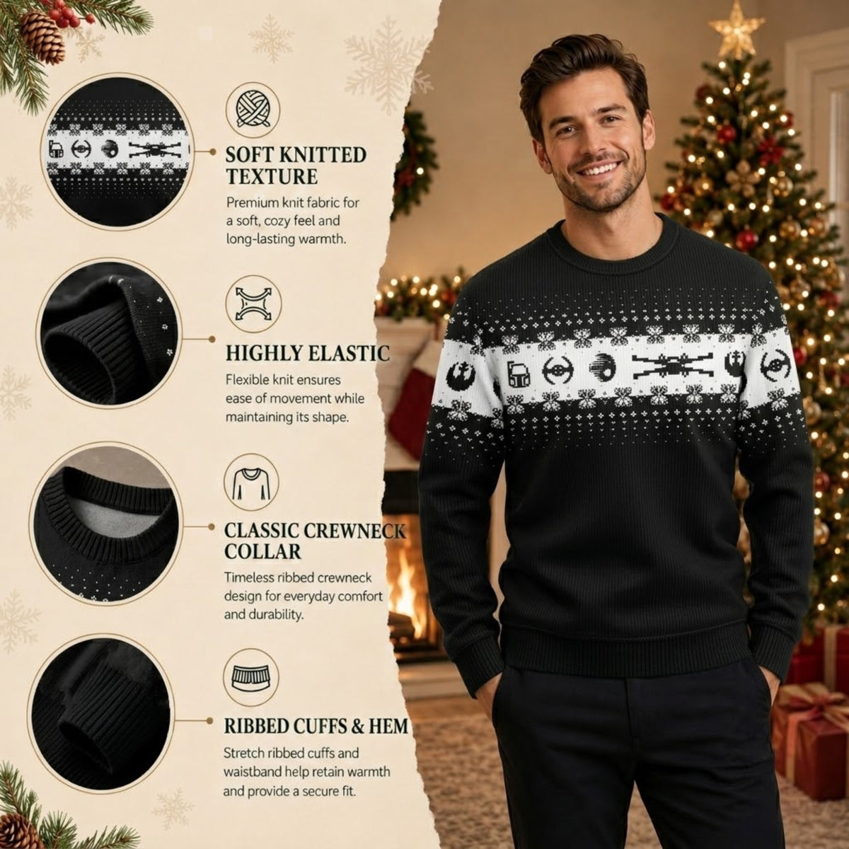 Sci-Fi Movie Icon Ugly Christmas Sweater - Pixel Art Holiday Knit Print