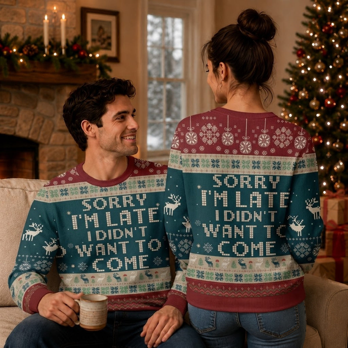 Sorry I Am Late I Did Not Want to Come Ugly Christmas Sweater - Funny Holiday Knit Print