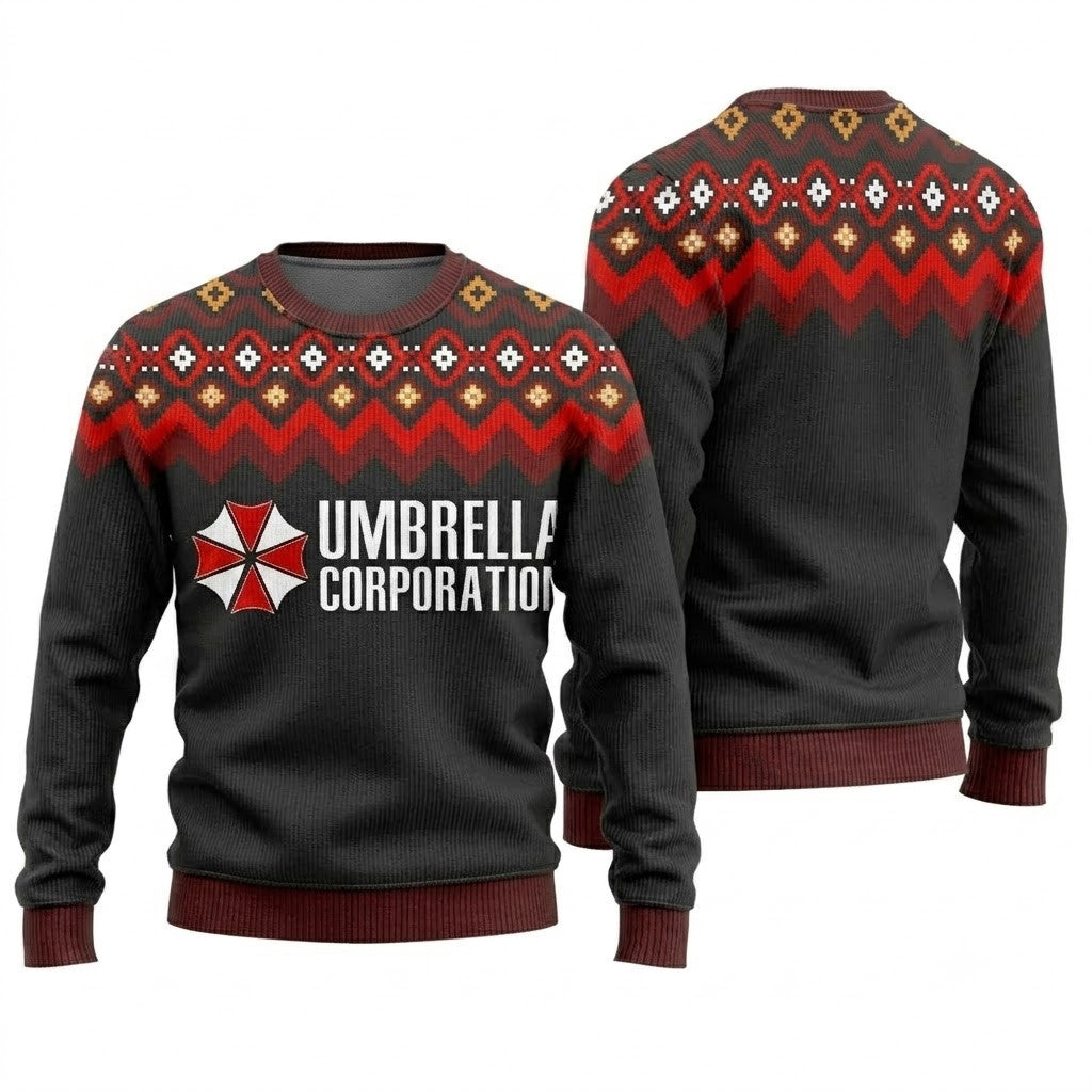 Umbrella Corporation Ugly Christmas Sweater - Video Game Holiday Knit Print