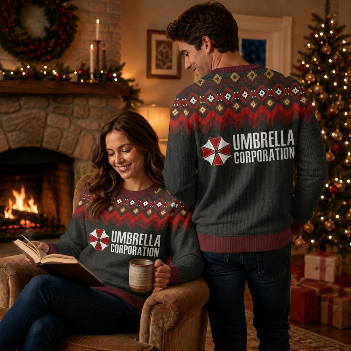 Umbrella Corporation Ugly Christmas Sweater - Video Game Holiday Knit Print