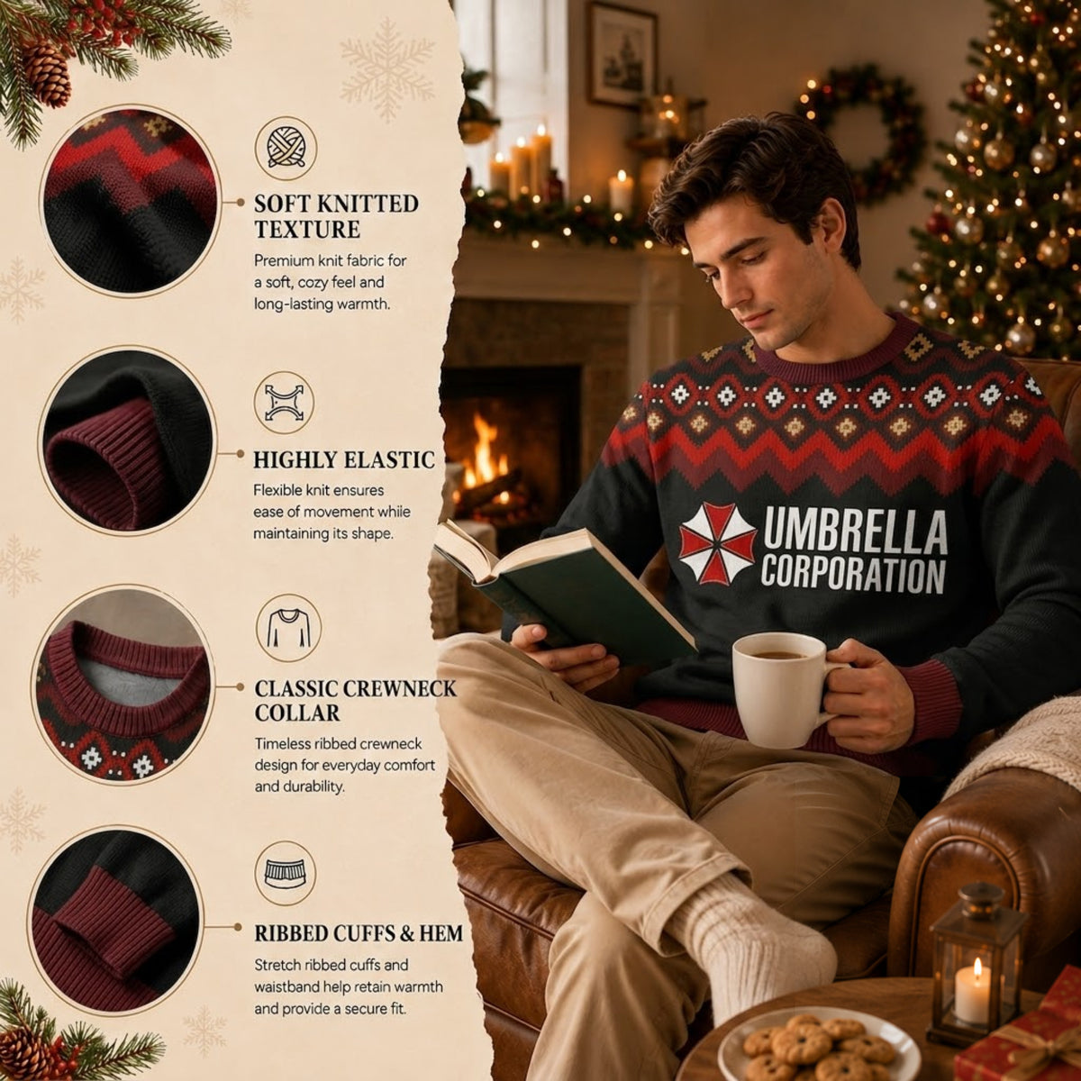 Umbrella Corporation Ugly Christmas Sweater - Video Game Holiday Knit Print