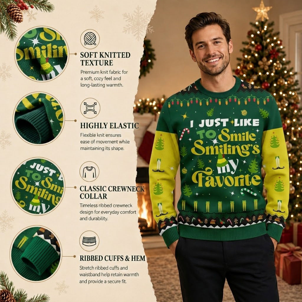 I Just Like To Smile Ugly Christmas Sweater - Funny Holiday Knit Print