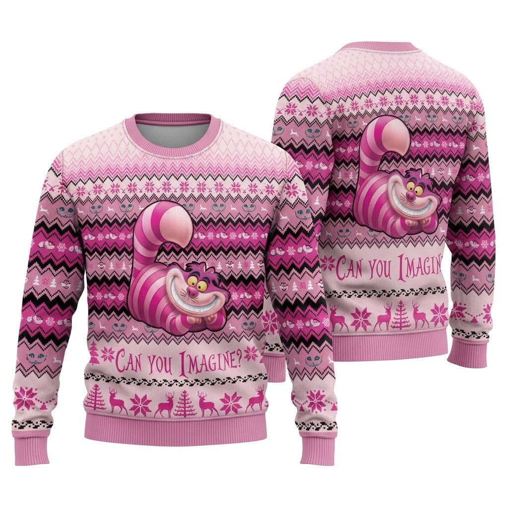 Cheshire Cat Alice in Wonderland Ugly Christmas Sweater - Cute Holiday Knit Print