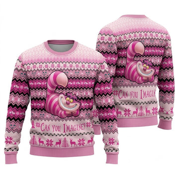 Cheshire Cat Alice in Wonderland Ugly Christmas Sweater - Cute Holiday Knit Print