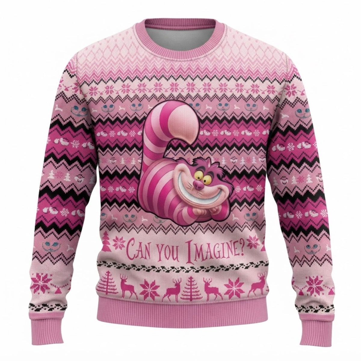 Cheshire Cat Alice in Wonderland Ugly Christmas Sweater - Cute Holiday Knit Print