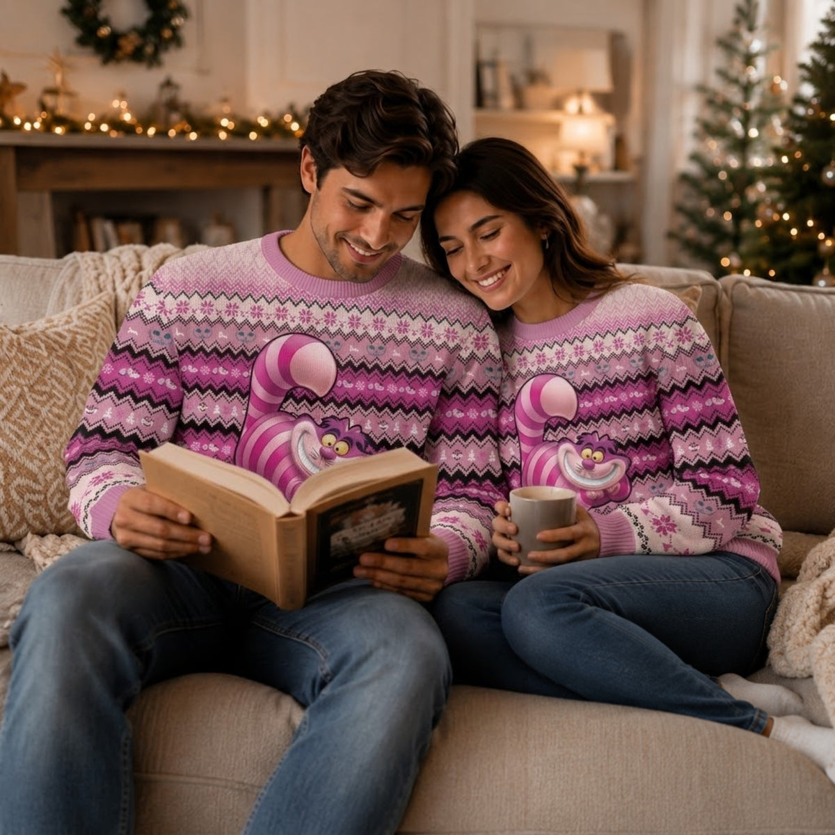 Cheshire Cat Alice in Wonderland Ugly Christmas Sweater - Cute Holiday Knit Print