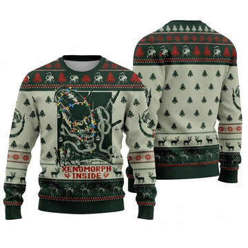 Xenomorph Inside Alien Sci-Fi Ugly Christmas Sweater - Spooky Holiday Knit Print