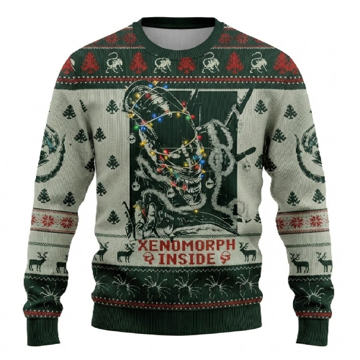 Xenomorph Inside Alien Sci-Fi Ugly Christmas Sweater - Spooky Holiday Knit Print