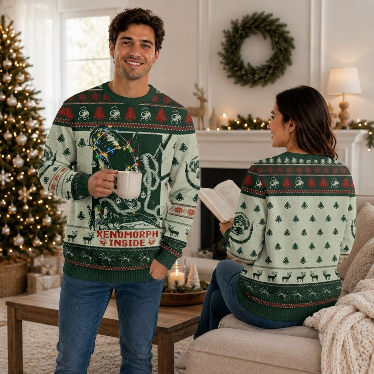Xenomorph Inside Alien Sci-Fi Ugly Christmas Sweater - Spooky Holiday Knit Print