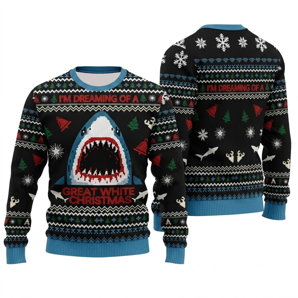 Funny Shark Ugly Christmas Sweater - Great White Holiday Knit Print