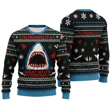 Funny Shark Ugly Christmas Sweater - Great White Holiday Knit Print