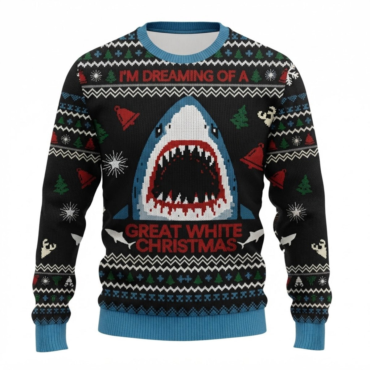Funny Shark Ugly Christmas Sweater - Great White Holiday Knit Print