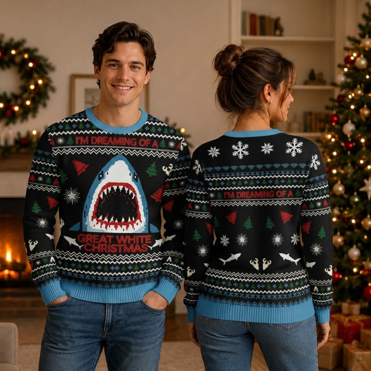 Funny Shark Ugly Christmas Sweater - Great White Holiday Knit Print