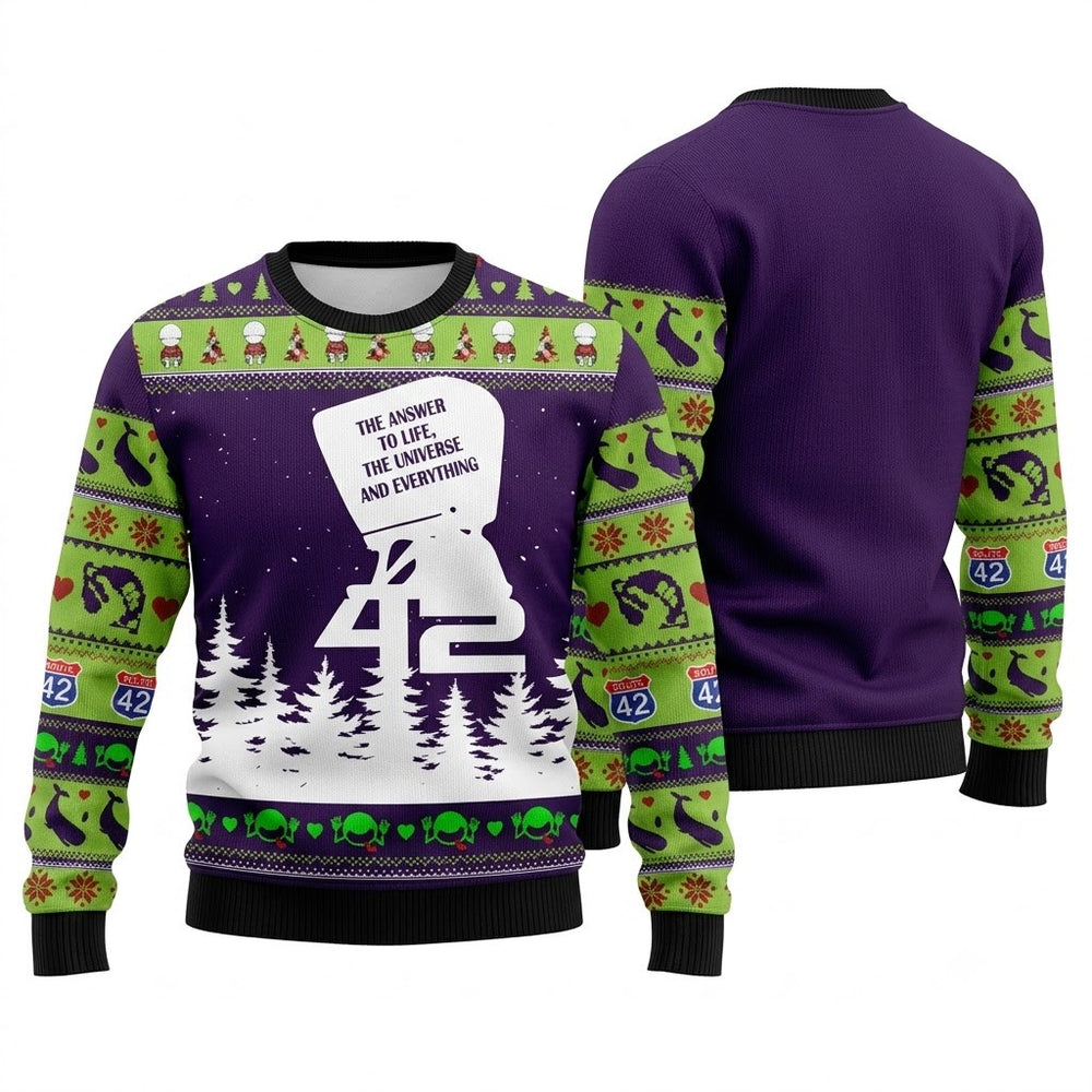 The Answer to Everything Ugly Christmas Sweater - Sci-Fi Holiday Knit Print
