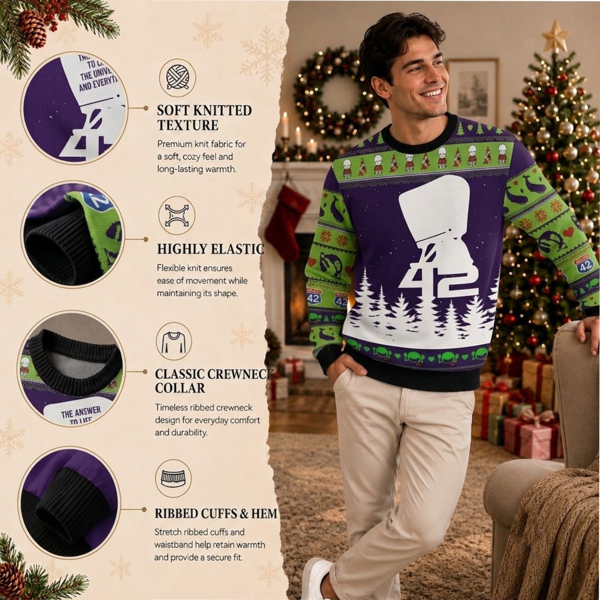 The Answer to Everything Ugly Christmas Sweater - Sci-Fi Holiday Knit Print