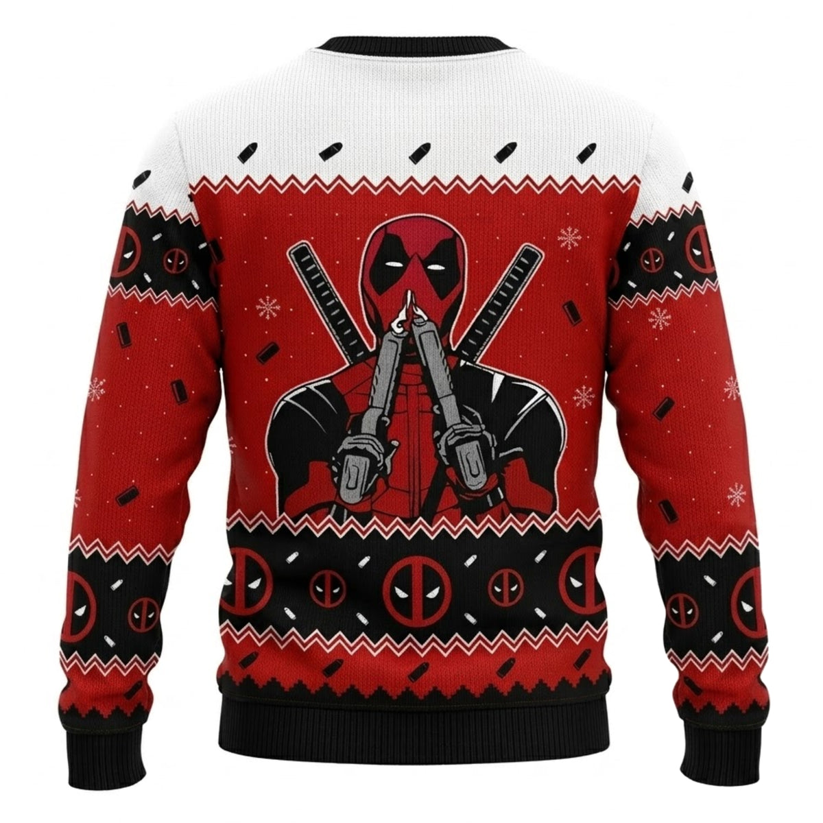 Red Suit Dual Sword Mercenary Ugly Christmas Sweater - Funny Antihero Holiday Knit Print