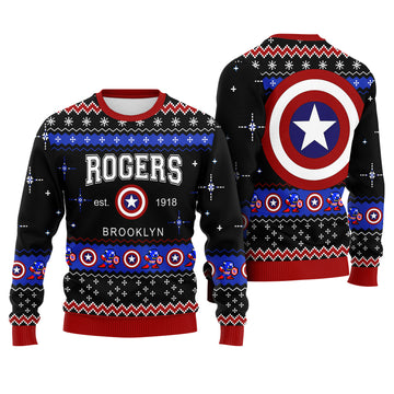 Star Shield Hero Ugly Christmas Sweater - Vintage Brooklyn Holiday Knit Print