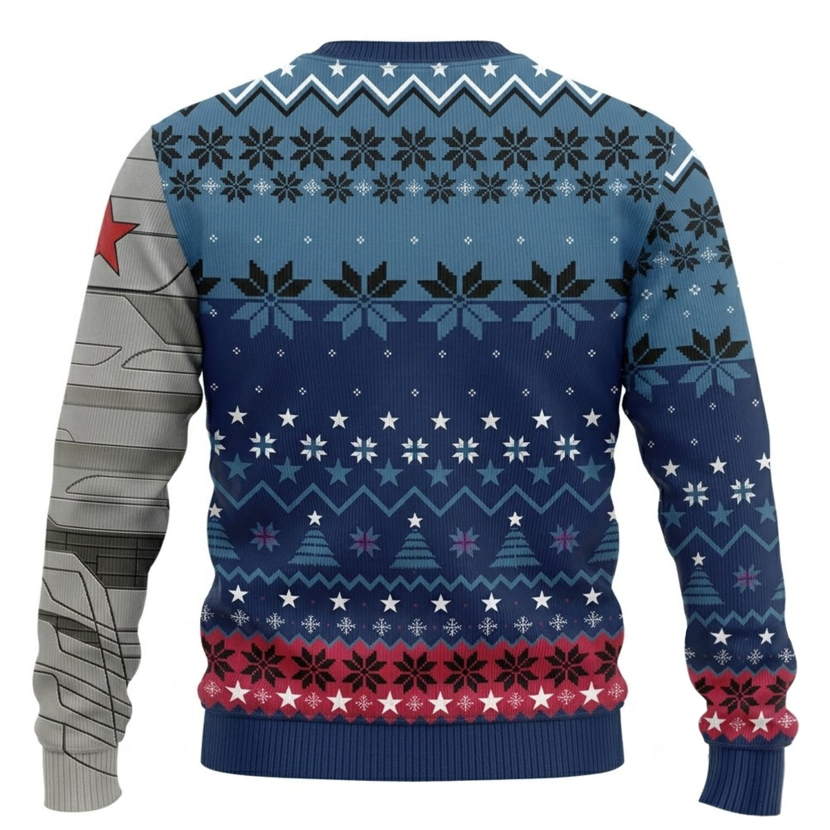 Cold Assassin Metal Arm Ugly Christmas Sweater - Red Star Heroic Holiday Knit Print