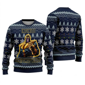 Titan Cosmic Conqueror Ugly Christmas Sweater - Infinity Gems Supervillain Holiday Knit Print