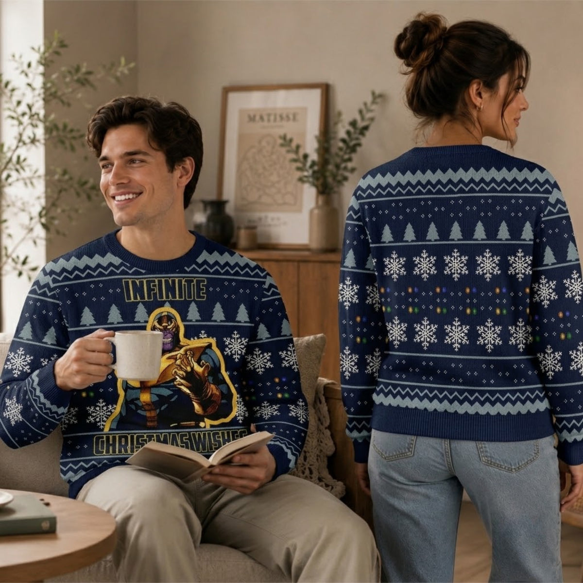 Titan Cosmic Conqueror Ugly Christmas Sweater - Infinity Gems Supervillain Holiday Knit Print
