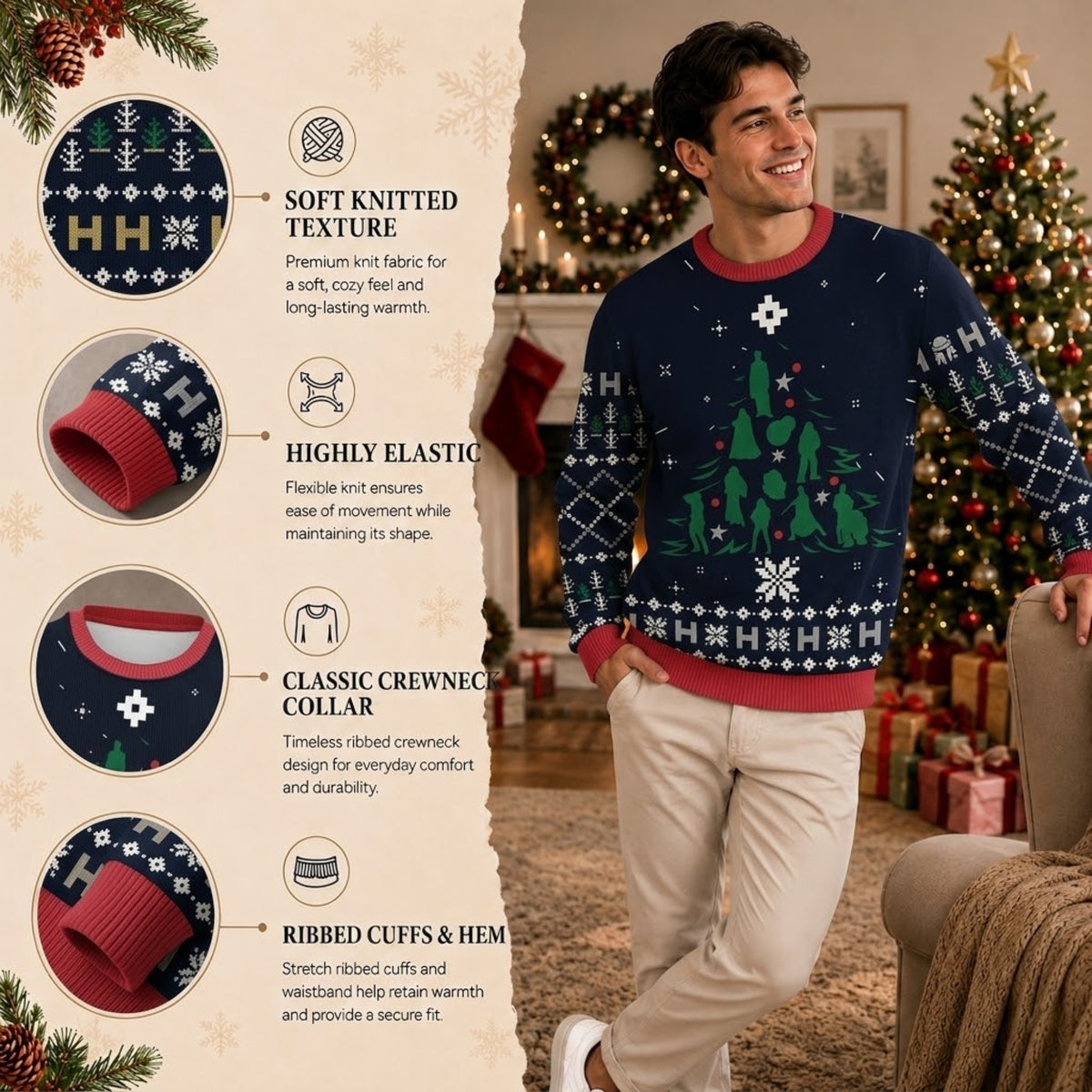 Galactic Space Opera Ugly Christmas Sweater - Pixel Art Holiday Knit Print