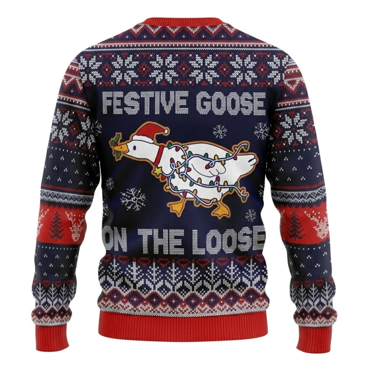 Festive Goose On The Loose Ugly Christmas Sweater - Funny Holiday Knit Print