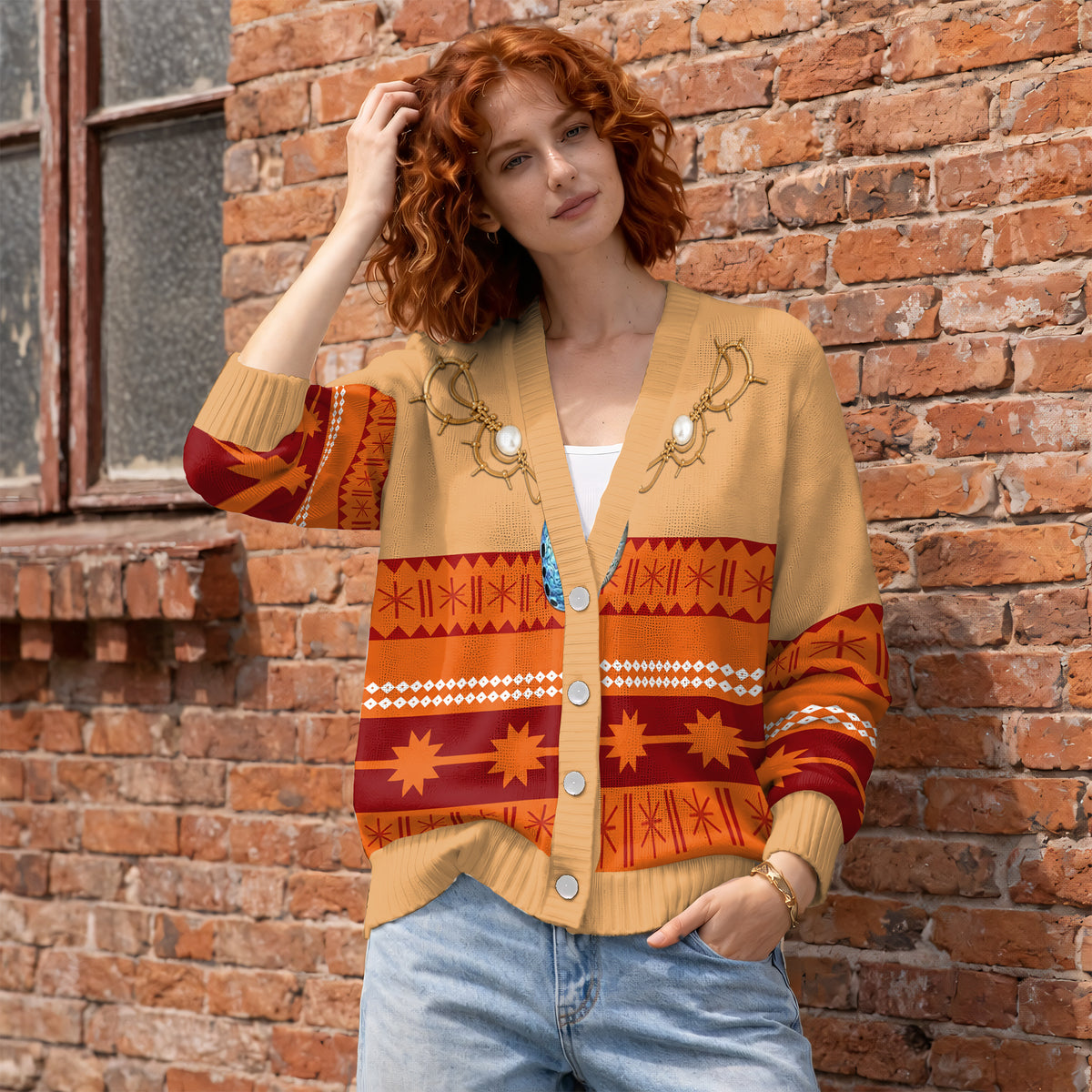 Island Voyager Cardigan Sweater - Polynesian Tribal Geometric Knitwear