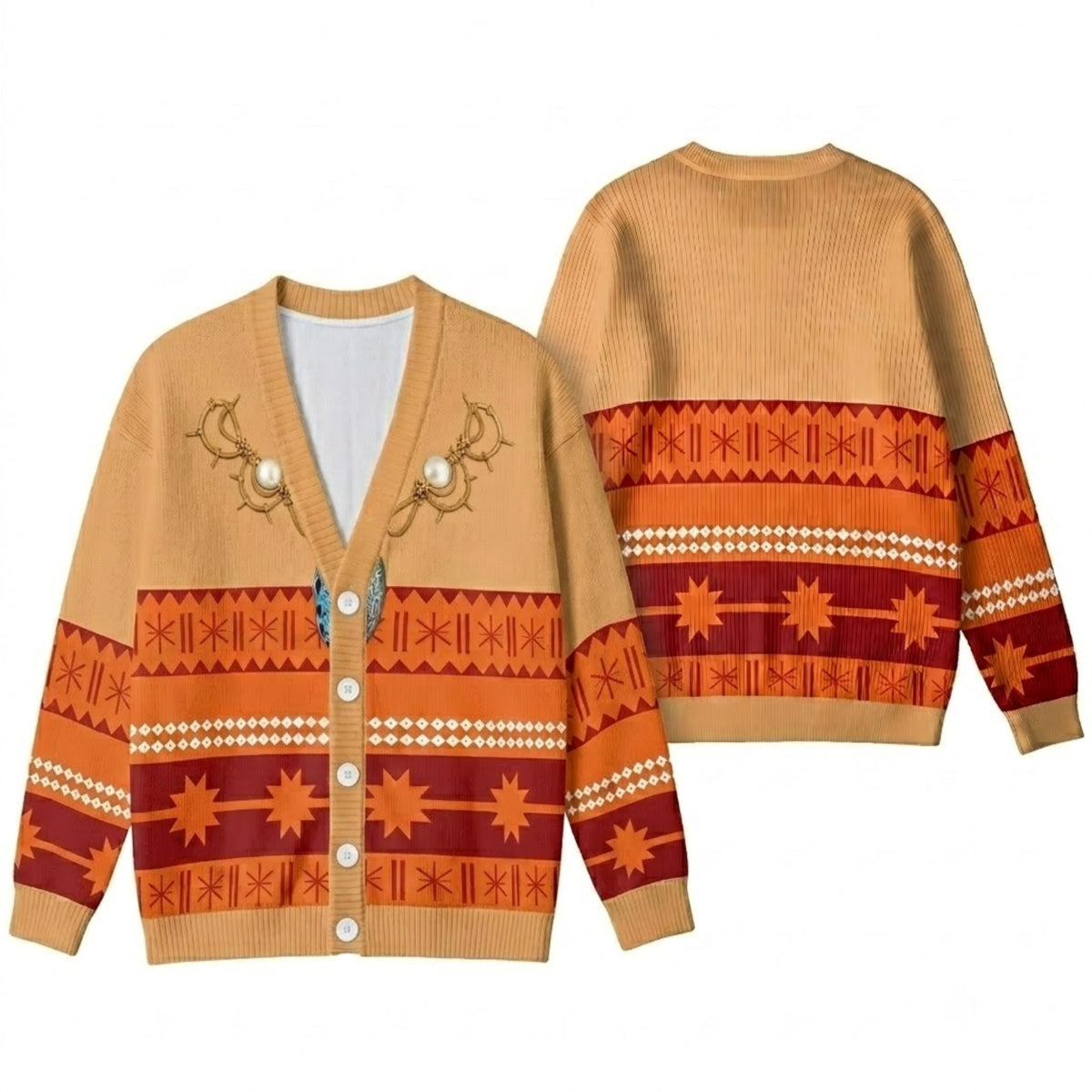 Island Voyager Cardigan Sweater - Polynesian Tribal Geometric Knitwear