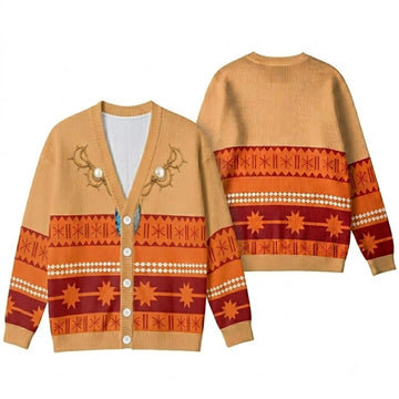 Island Voyager Cardigan Sweater - Polynesian Tribal Geometric Knitwear