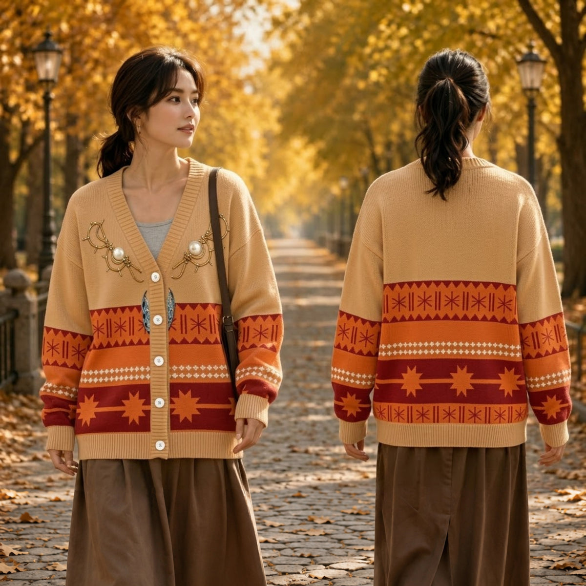 Island Voyager Cardigan Sweater - Polynesian Tribal Geometric Knitwear