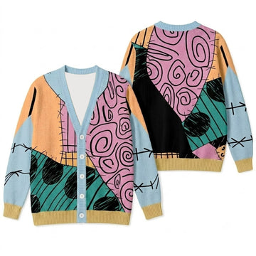 Ragdoll Patchwork Cardigan Sweater - Spooky Gothic Halloween Knitwear