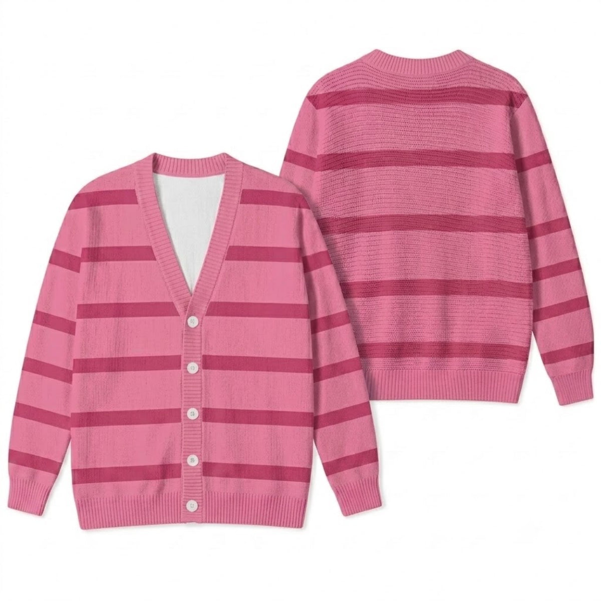 Pink Striped Cardigan Sweater - Cute Pastel Striped Pig Friend Knitwear