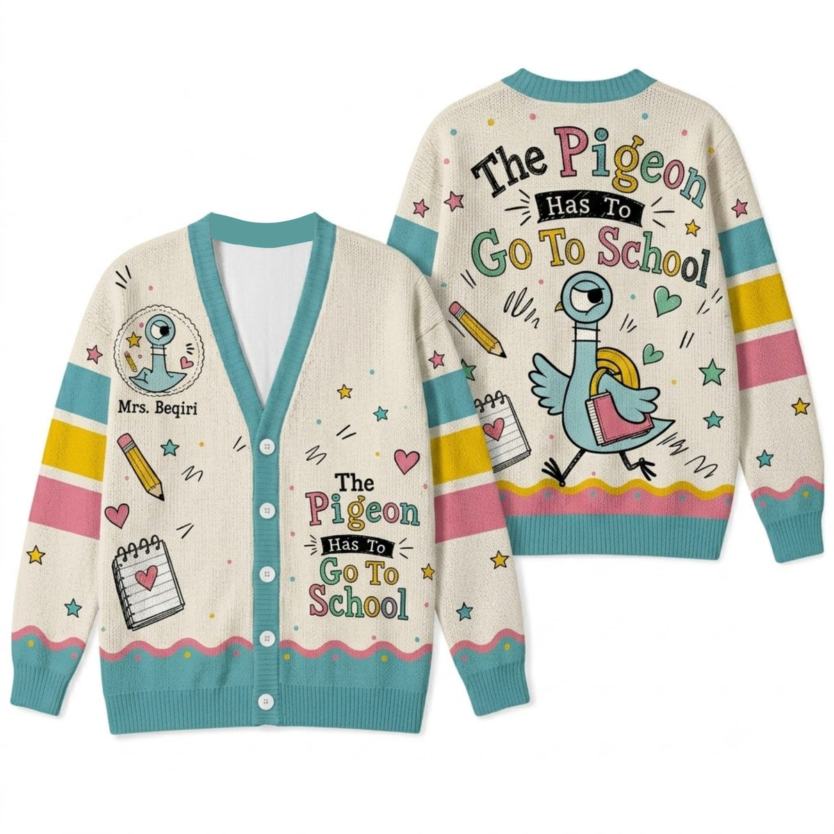 Teacher The Pigeon Cardigan Sweater - Cute Back to School Storybook Knitwear