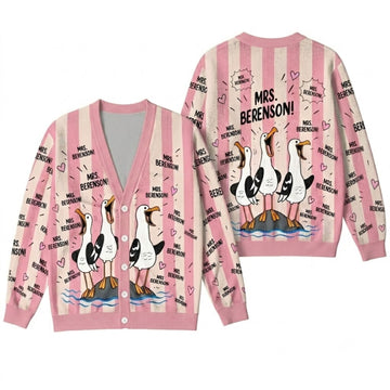 Custom Screaming Seagulls Cardigan Sweater - Cute Funny Coastal Bird Knitwear