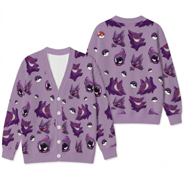 Spooky Purple Shadow Monster Cardigan Sweater - Cute Anime Ghost Knitwear