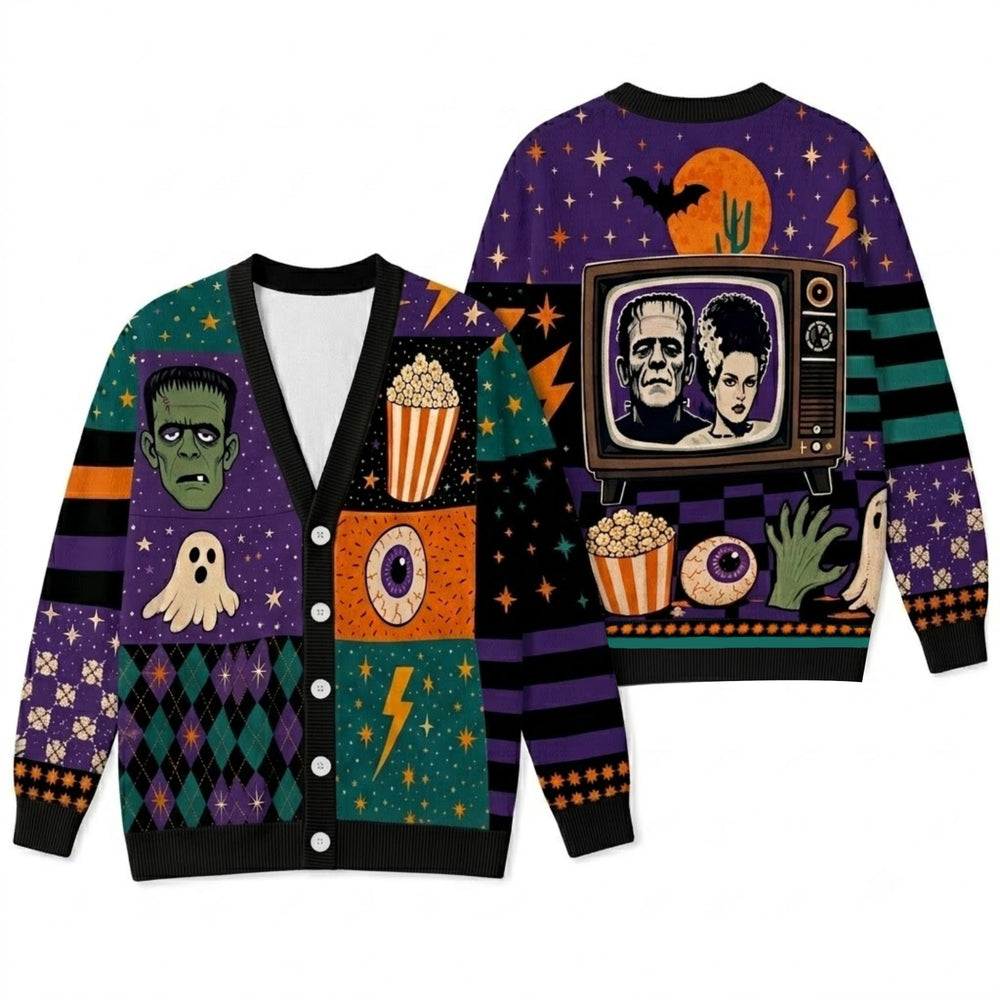 Horror Halloween Cardigan Sweater - Spooky Monster Movie Night Knitwear