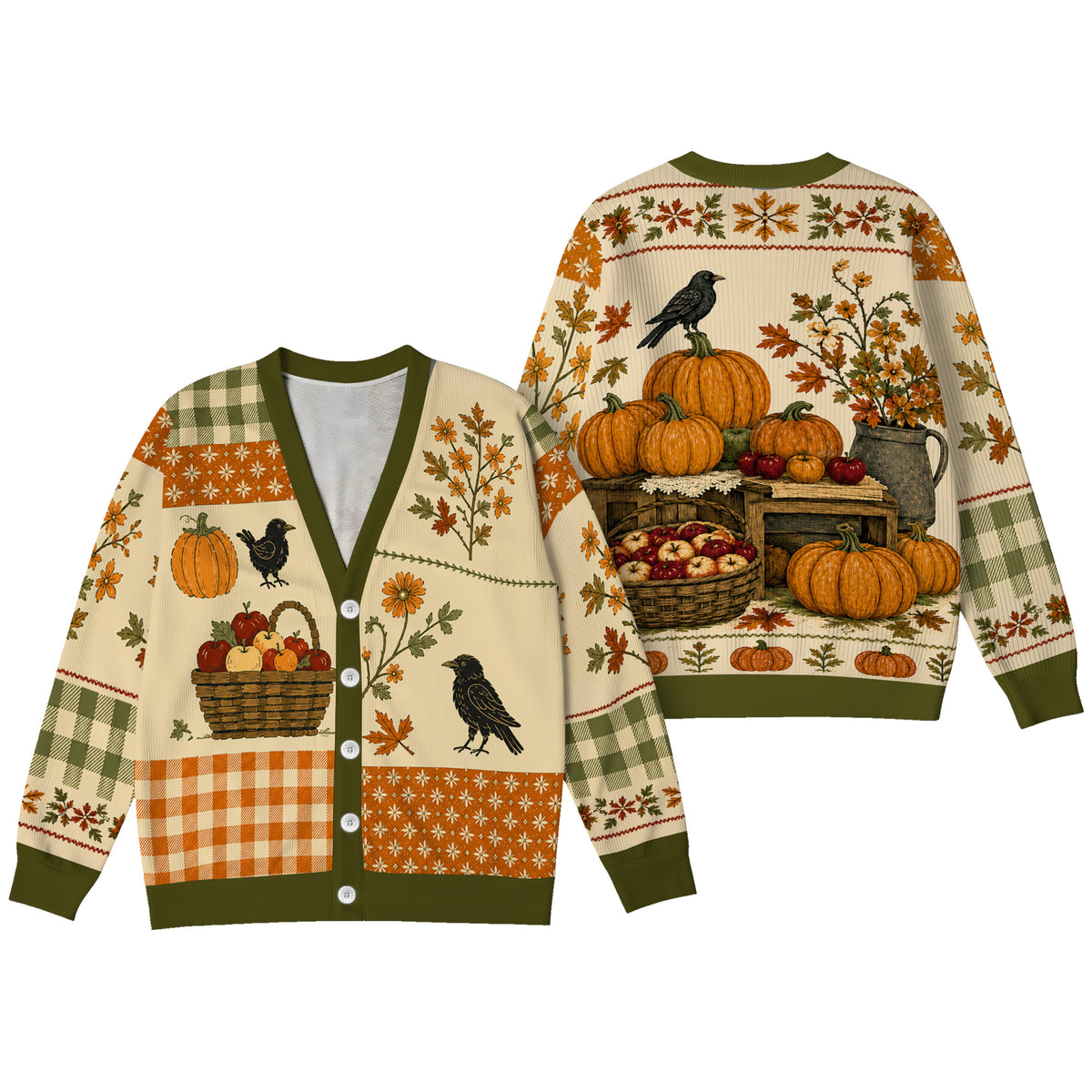 Pumpkin Harvest Fall Cardigan Sweater - Rustic Country Autumn Knitwear