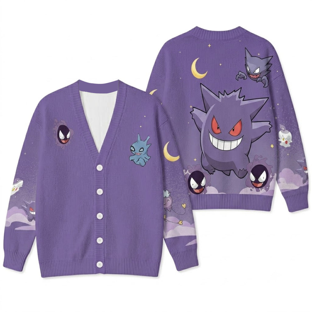 Spooky Shadow Ghost Cardigan Sweater - Lavender Anime Monster Knitwear