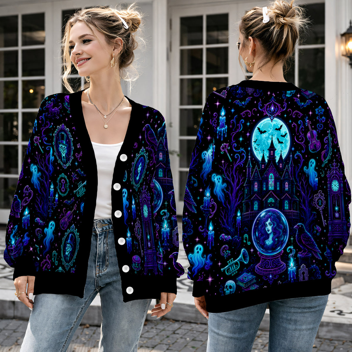 Gothic Crystal Ball Manor Cardigan Sweater - Spooky Haunted Estate Knitwear