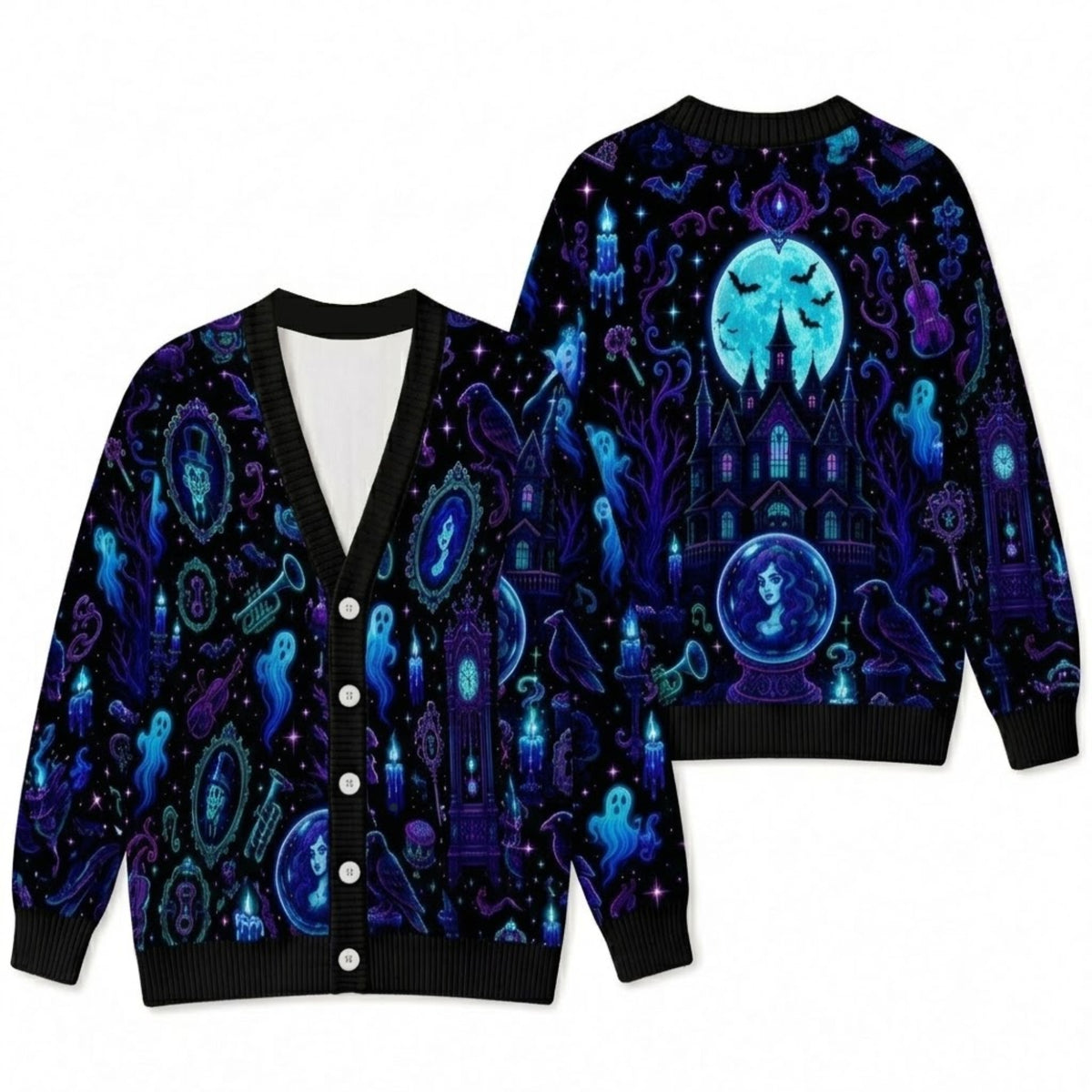 Gothic Crystal Ball Manor Cardigan Sweater - Spooky Haunted Estate Knitwear