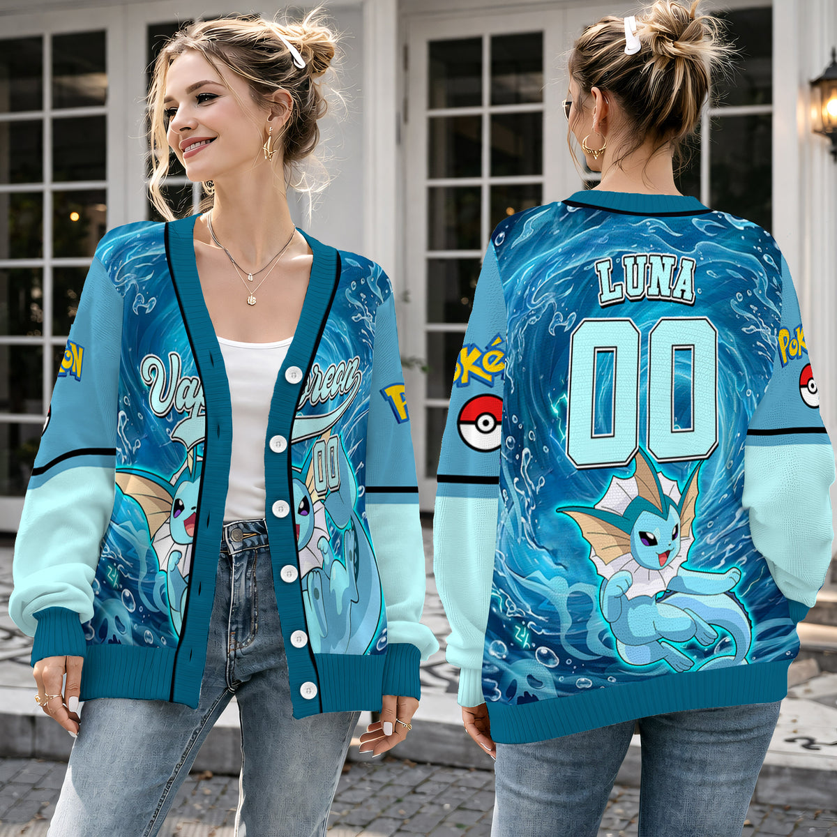 Anime Water Creature Cardigan Sweater - Cute Blue Monster Jersey Knitwear