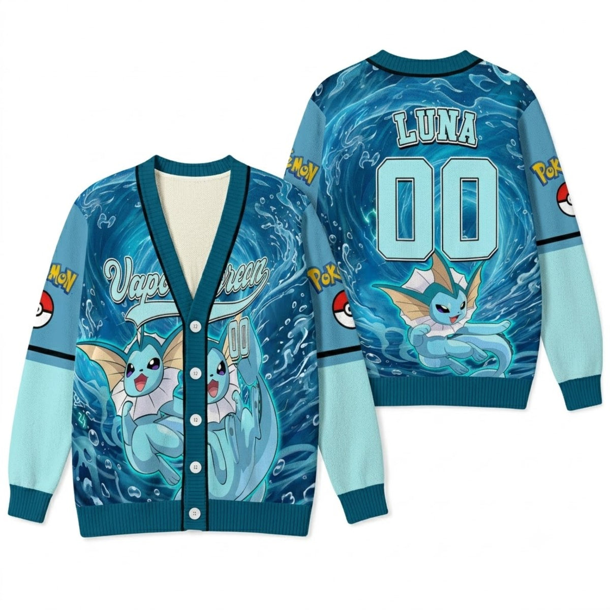 Anime Water Creature Cardigan Sweater - Cute Blue Monster Jersey Knitwear