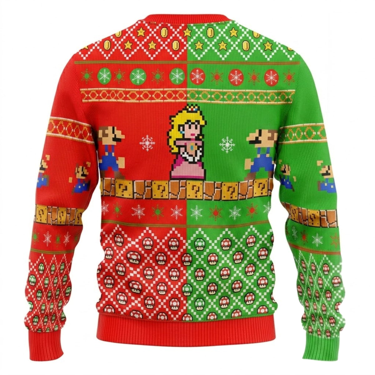 Red and Green Plumber Bros Ugly Christmas Sweater - Nintendo Pixel Art Holiday Knit Print