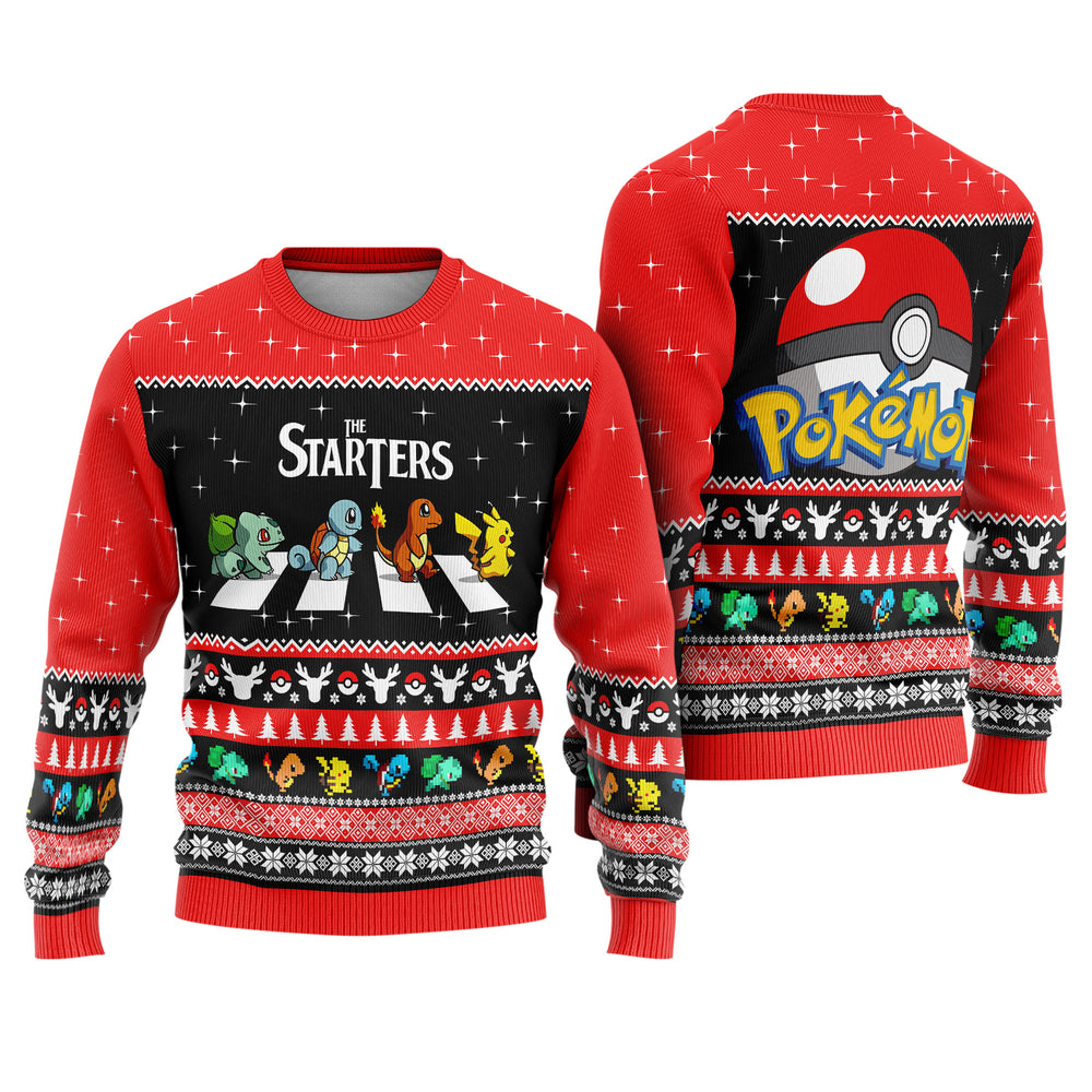 Pocket Creature Starters Trio Ugly Christmas Sweater - Electric Rodent Holiday Knit Print